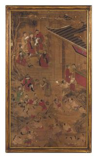 Three Ink and Color Paintings on Paper Each 60 1/2 x 33 1/2 inches (image). — 19TH CENTURY