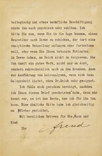 [Psychology] [Reich, Wilhelm] Freud, Sigmund. Typed Letter, signed