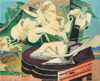 Jean de Botton, (French, 1898-1978), Les lys blancs au gueridon noir