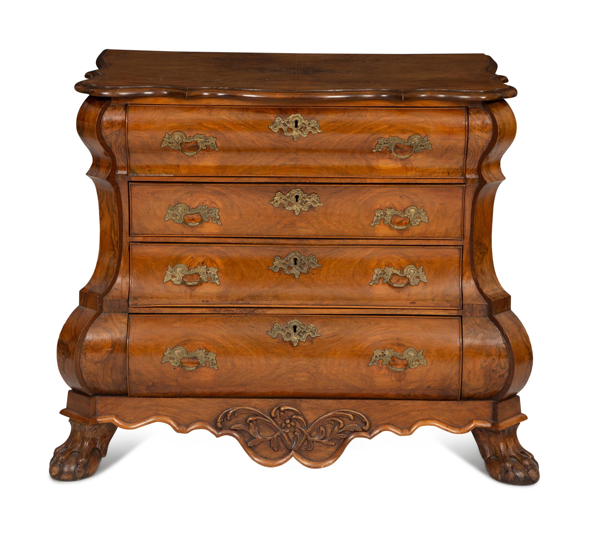 A Dutch Walnut Bombé Chest of Drawers