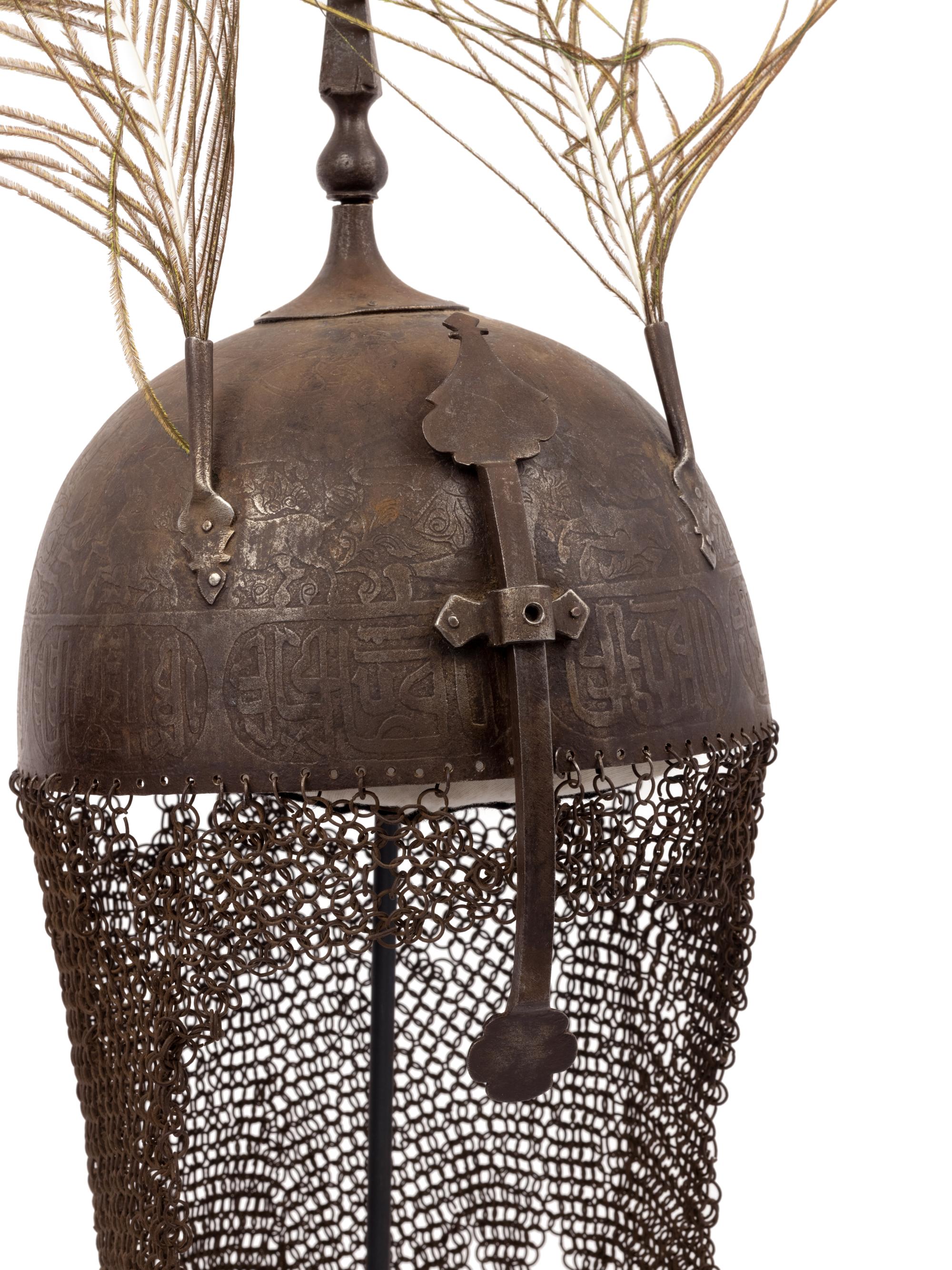 A Persian Khula Khud Helmet with Shield and Sword