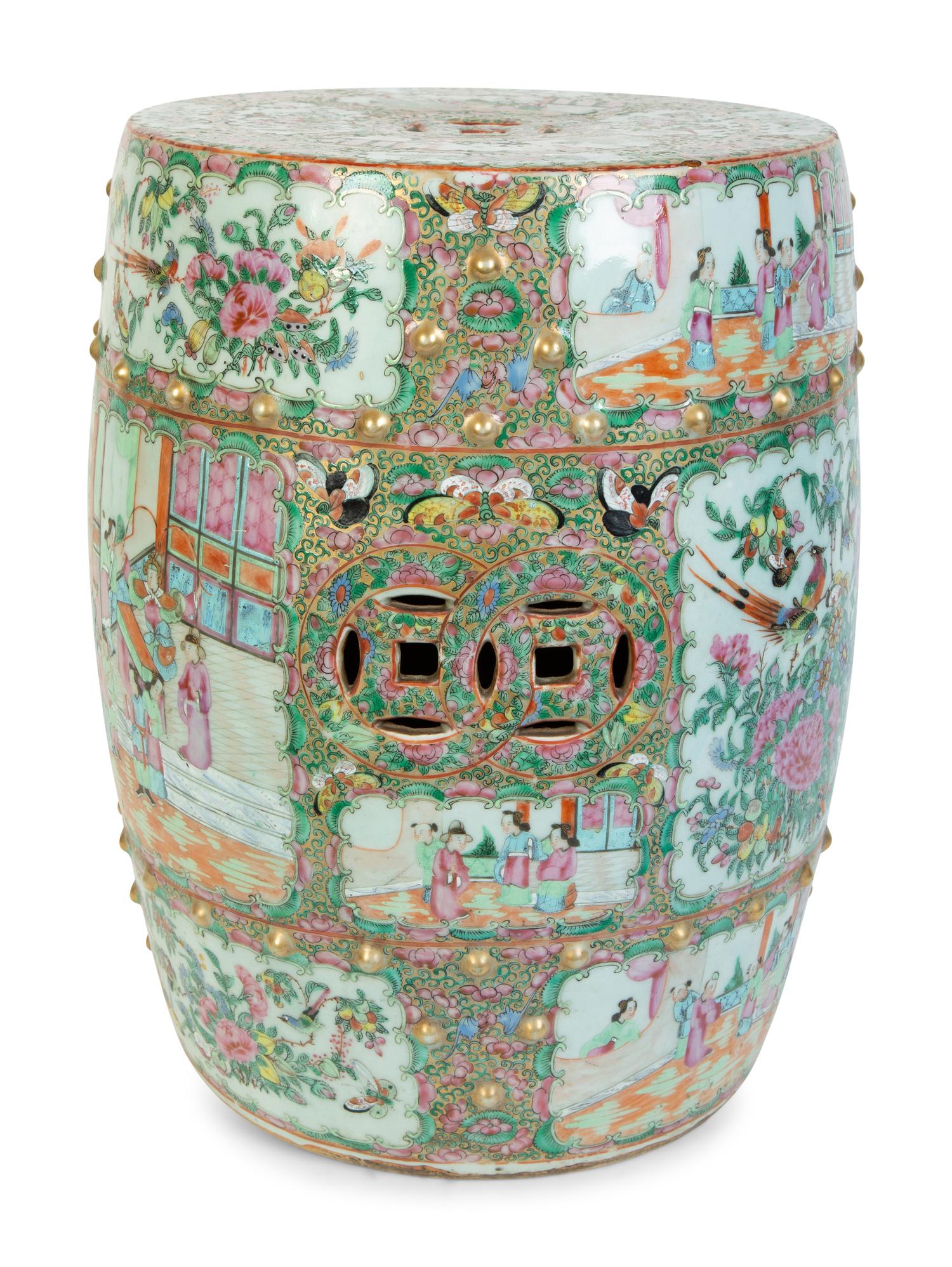 A Chinese Export Rose Medallion Porcelain Garden Stool — 19TH CENTURY