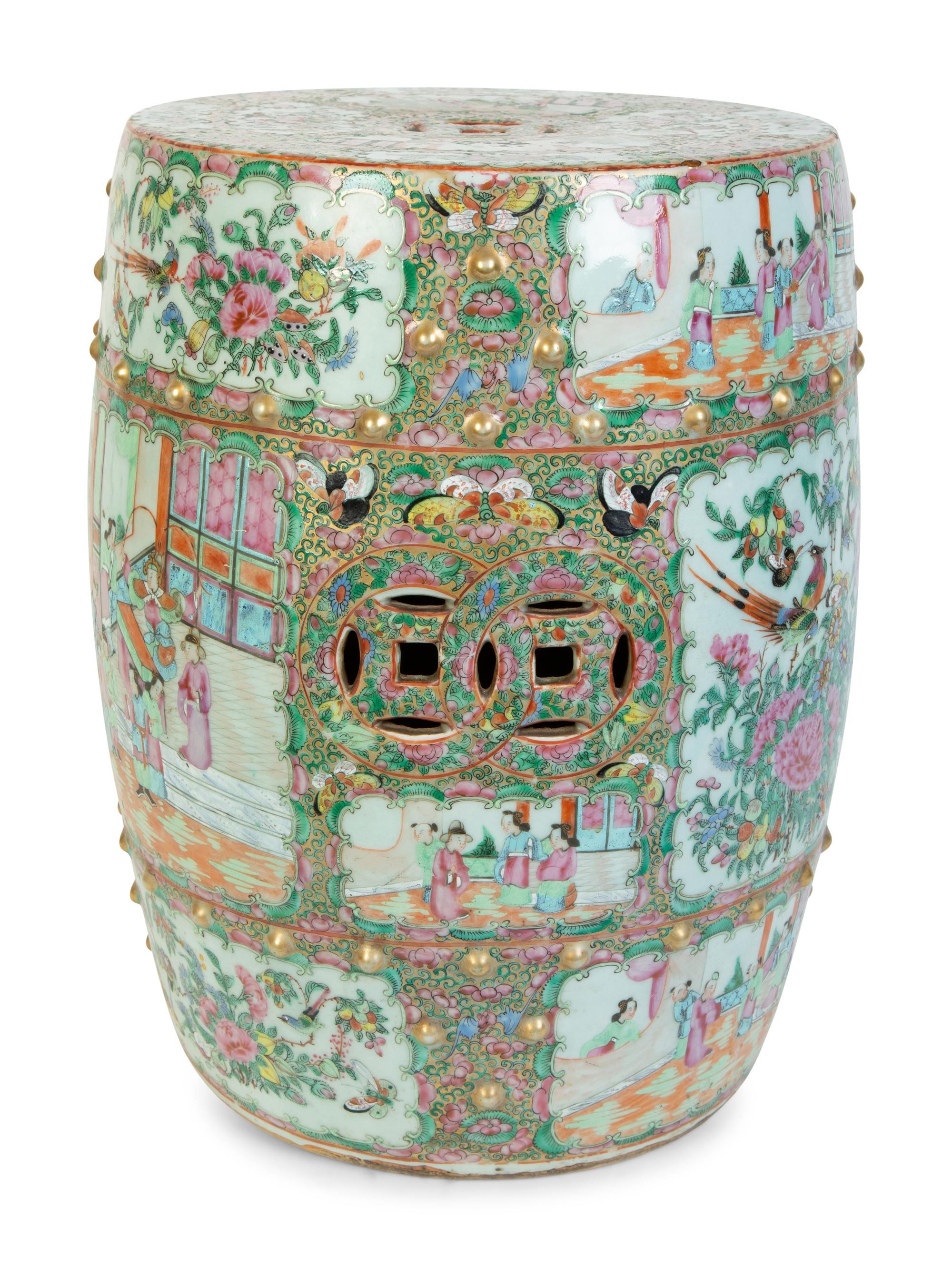 A Chinese Export Rose Medallion Porcelain Garden Stool — 19TH CENTURY
