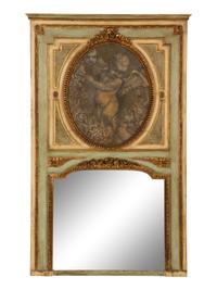 A French Painted and Parcel Gilt Trumeau Mirror