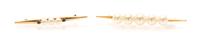 A Collection of 14 Karat Yellow Gold, Cultured Pearl and Sapphire Bar Brooches, 5.00 dwts.