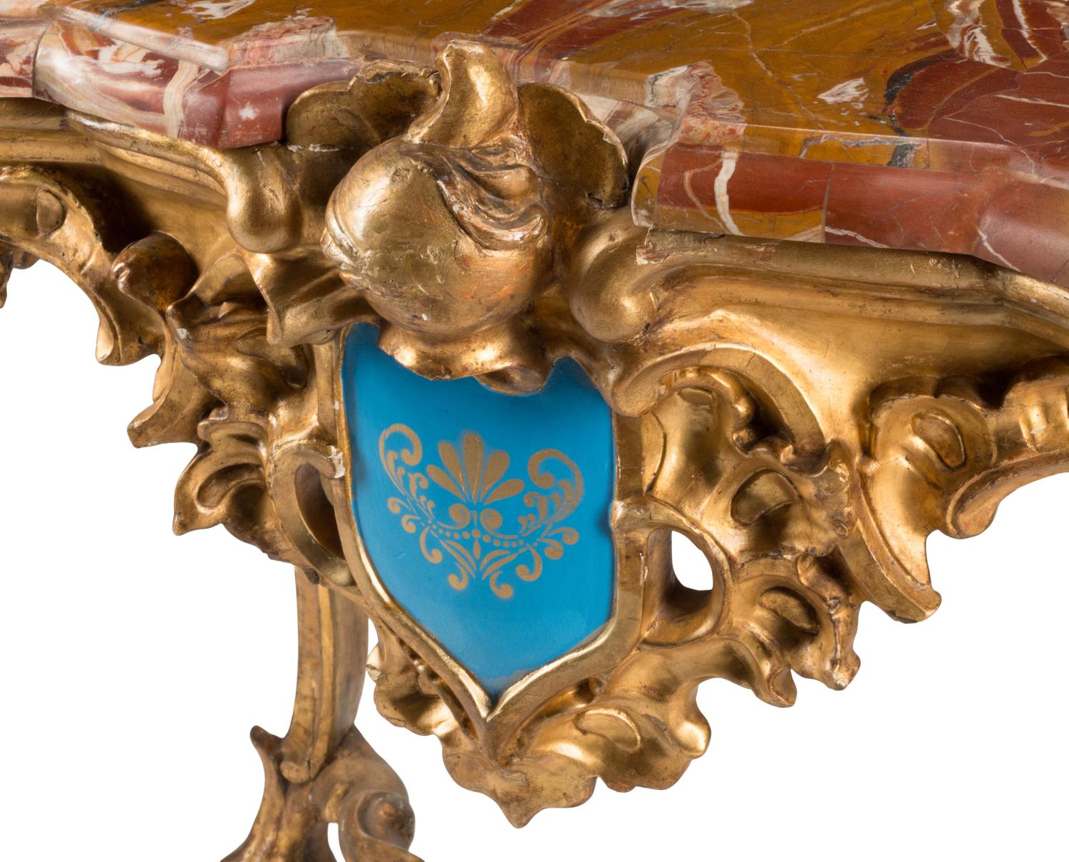 A Venetian Carved Giltwood Marble-Top Console Table