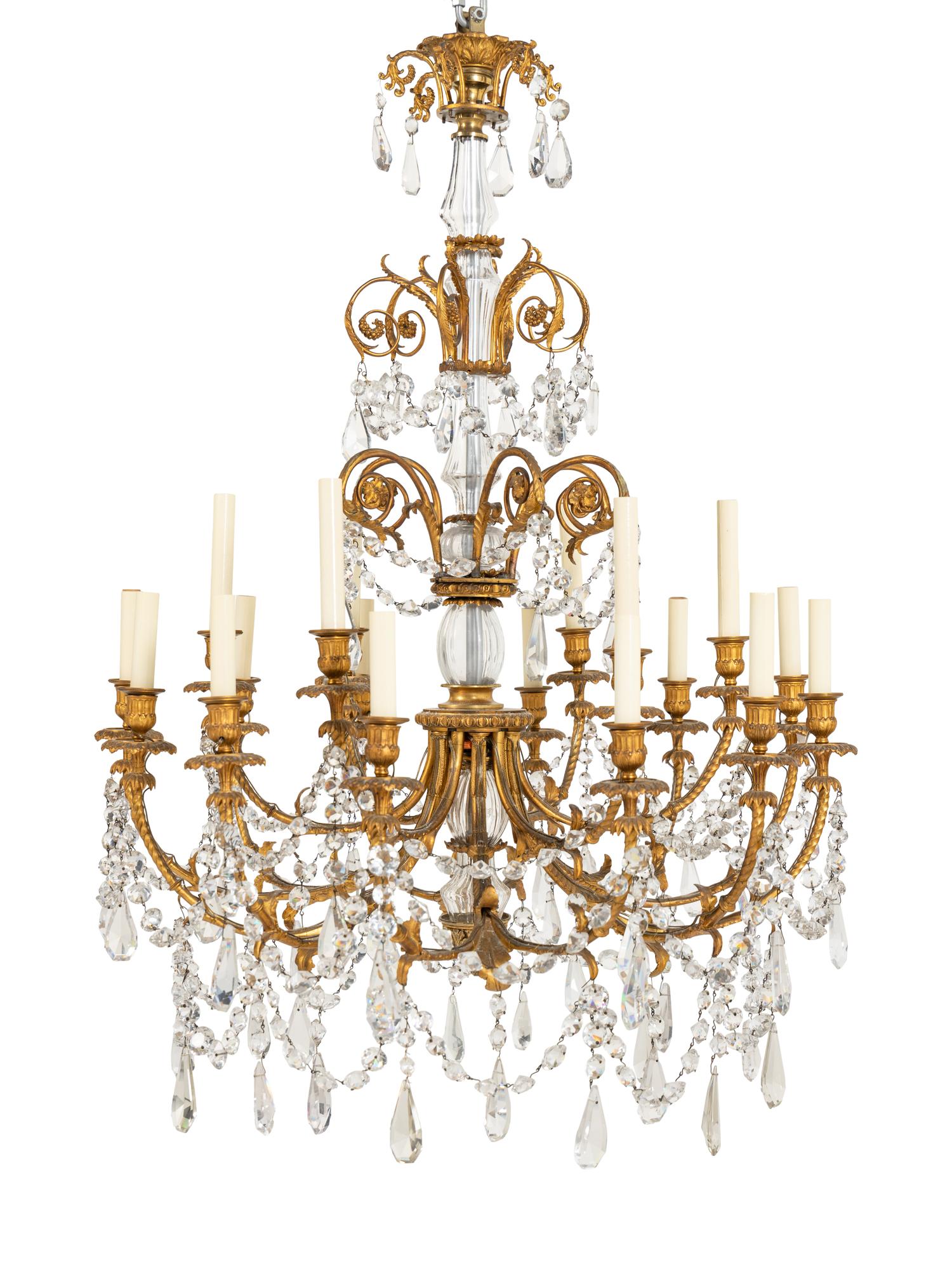 A Louis XV Style Gilt Bronze and Glass Eighteen-Light Chandelier