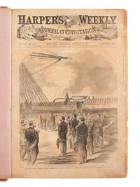 [CIVIL WAR]. Harper's Weekly . Bound volume for Oct. 1863-May 1864. [ With: ] 120+ issues.