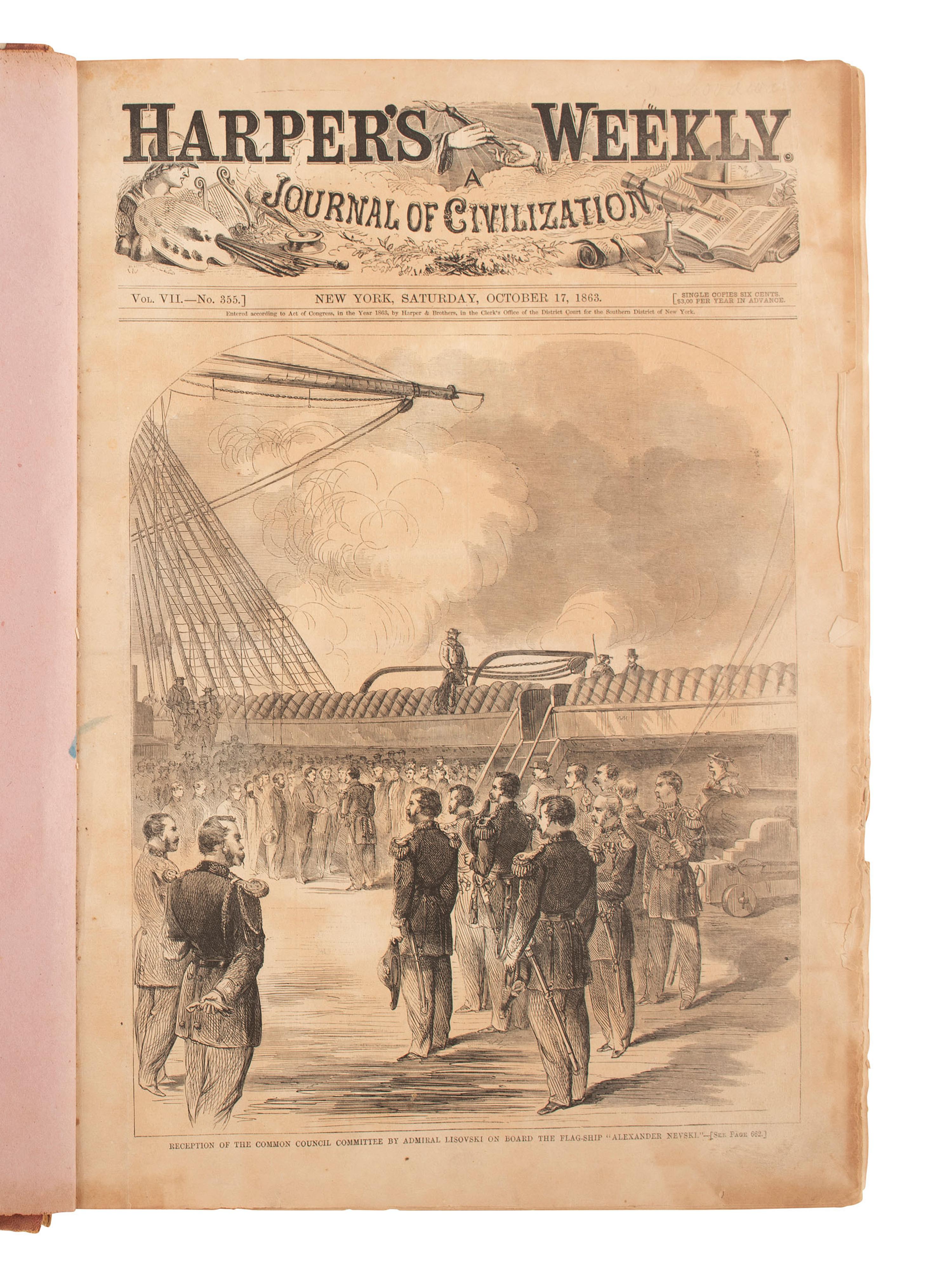[CIVIL WAR]. Harper's Weekly . Bound volume for Oct. 1863-May 1864. [ With: ] 120+ issues.