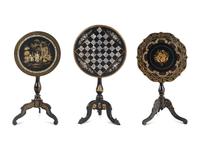 Three Victorian Mother of Pearl Papier-Mâché Tilt Top Tables