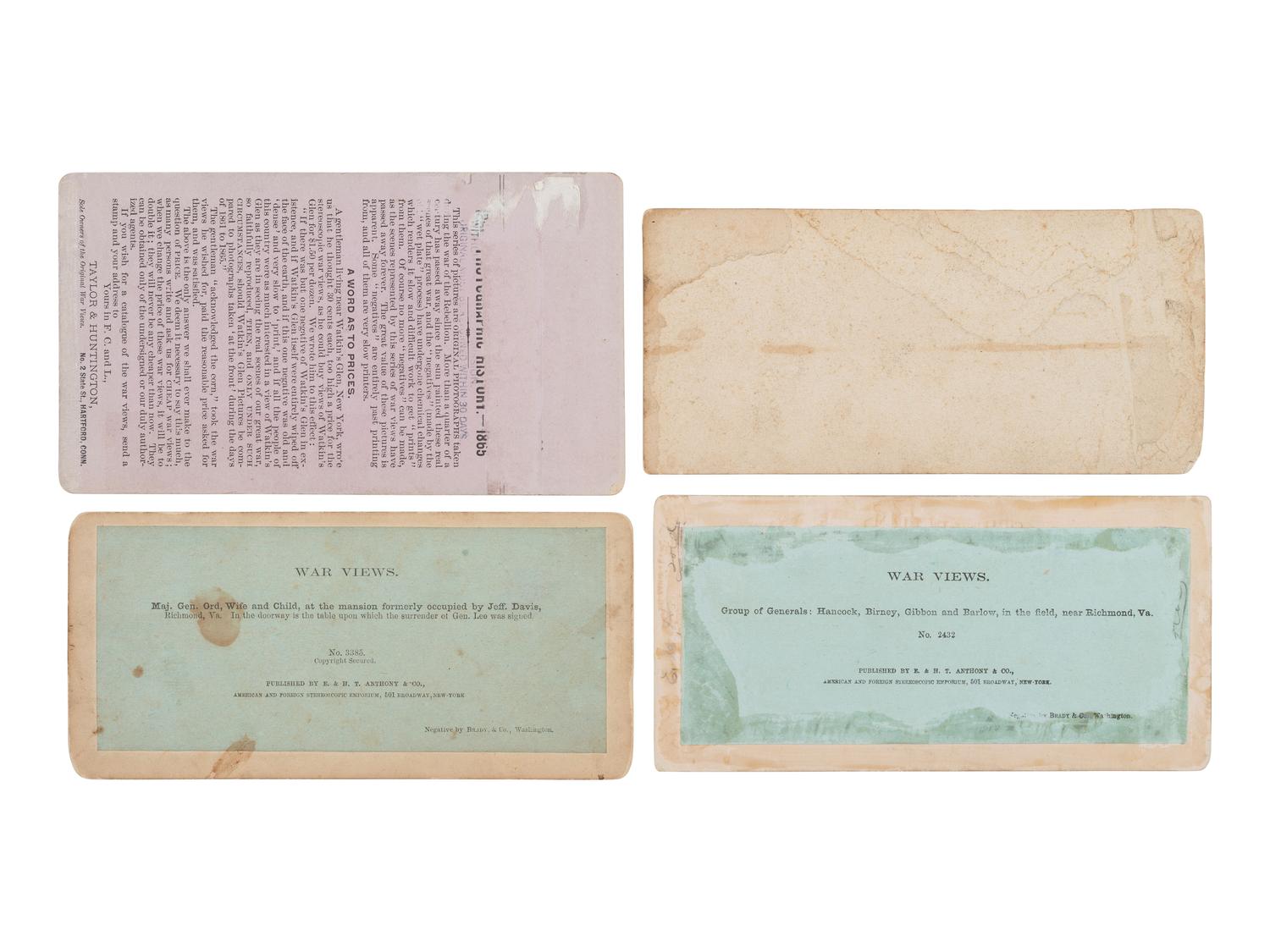 [CIVIL WAR]. A group of stereoviews featuring Union generals and personalities, incl. General Sickles & his staff.