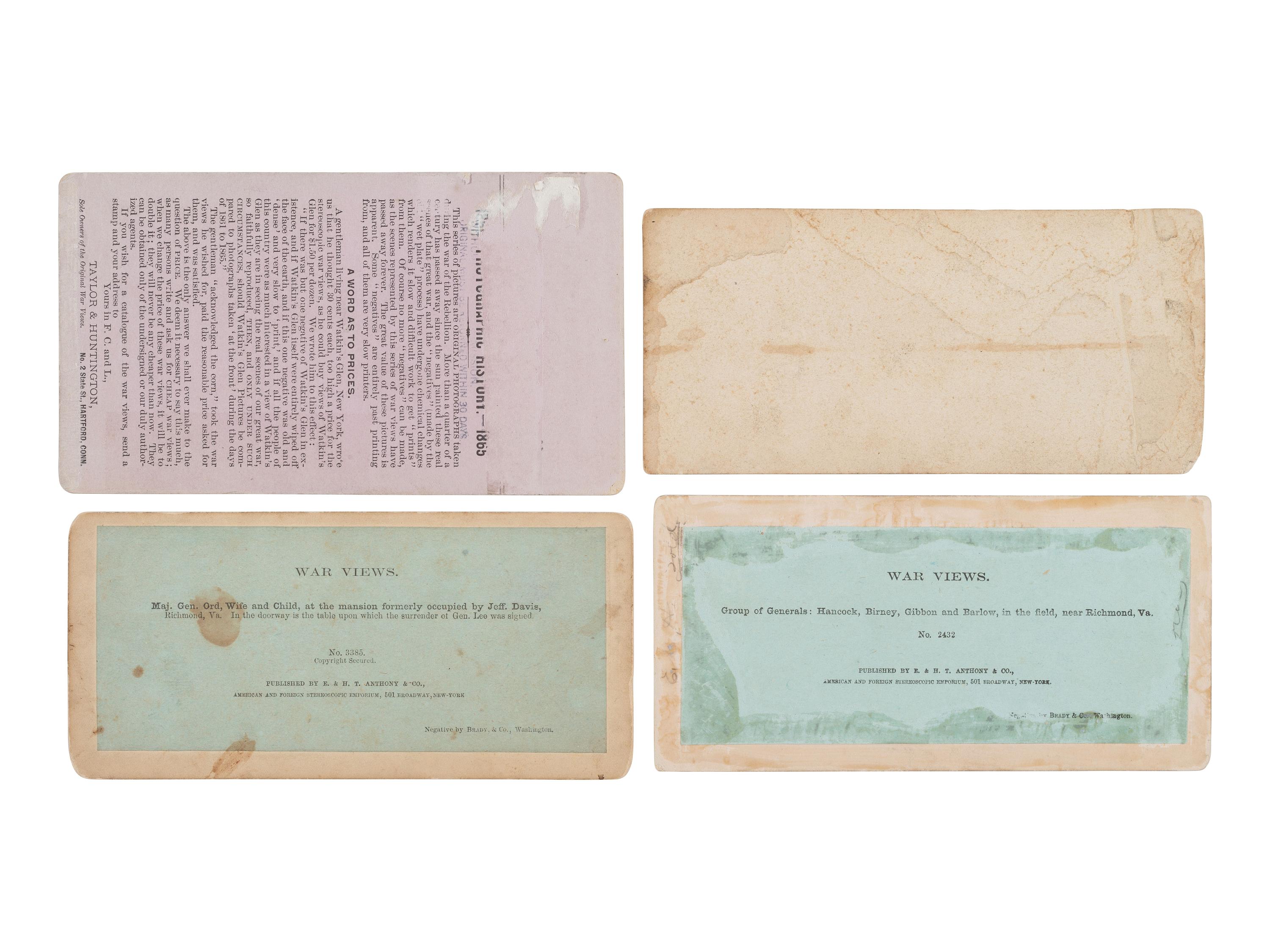 [CIVIL WAR]. A group of stereoviews featuring Union generals and personalities, incl. General Sickles & his staff.