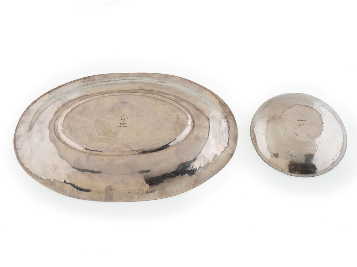 Pair of Navajo or Pueblo Stamped Silver Serving Dishes