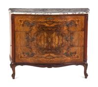 An Italian Marquetry Marble-Top Secretary Commode