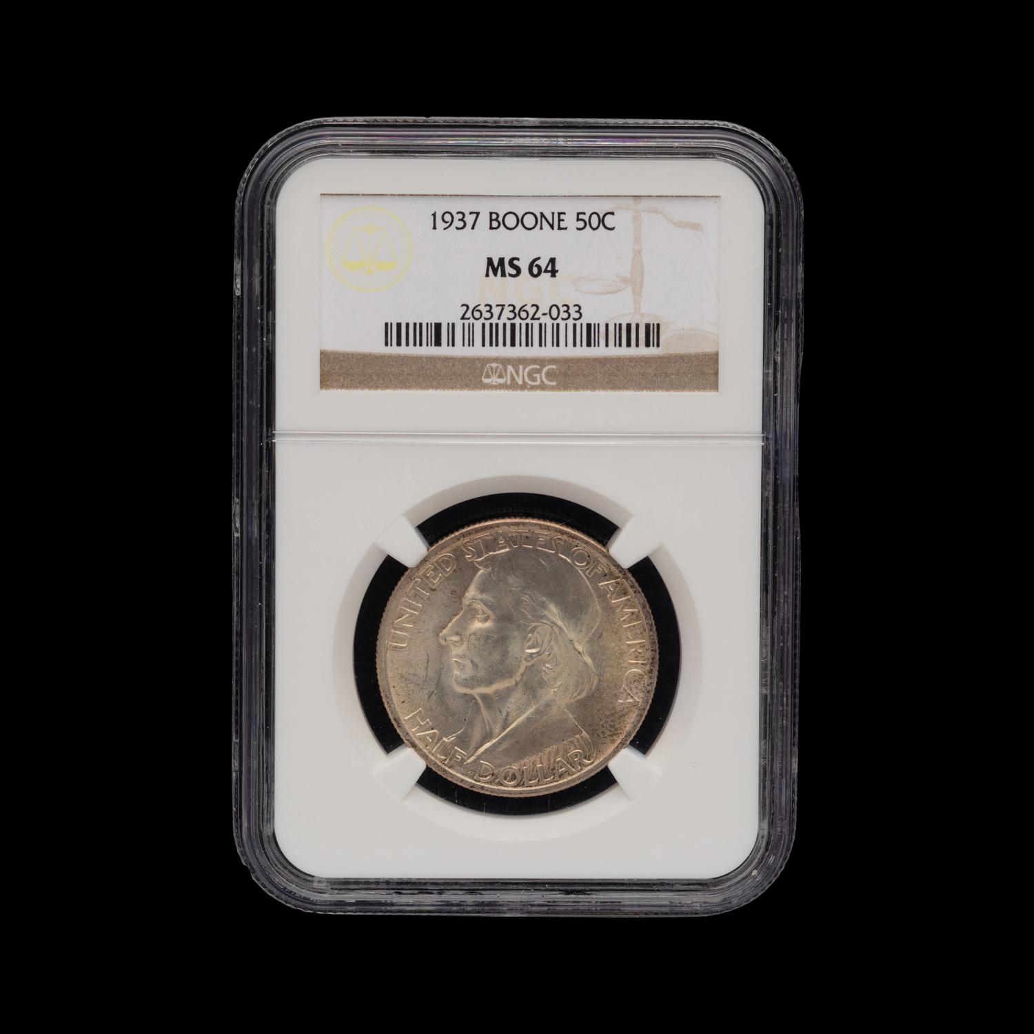 A 1937 Daniel Boo ne Commemorative 50c Coin [NGC MS64]