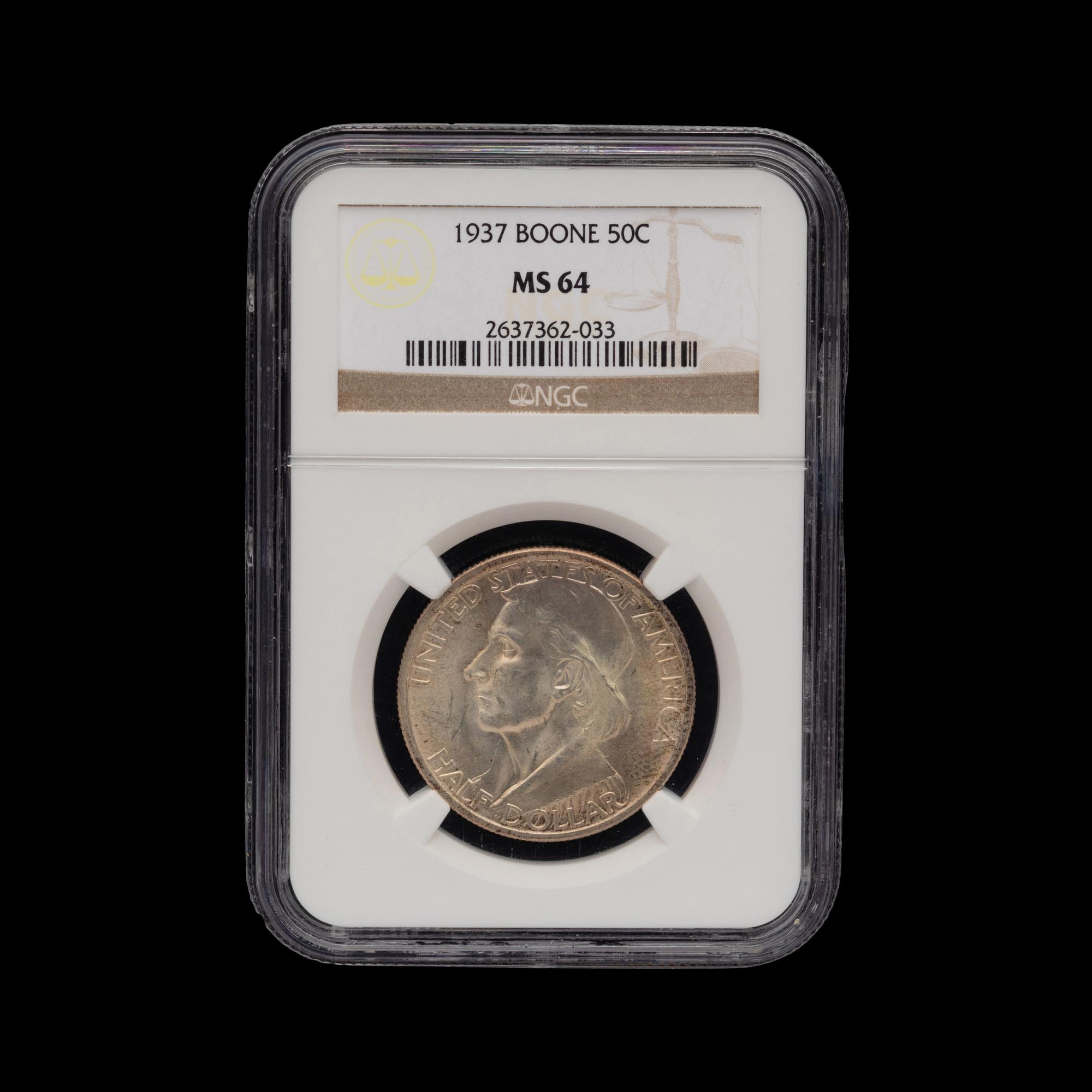 A 1937 Daniel Boo ne Commemorative 50c Coin [NGC MS64]