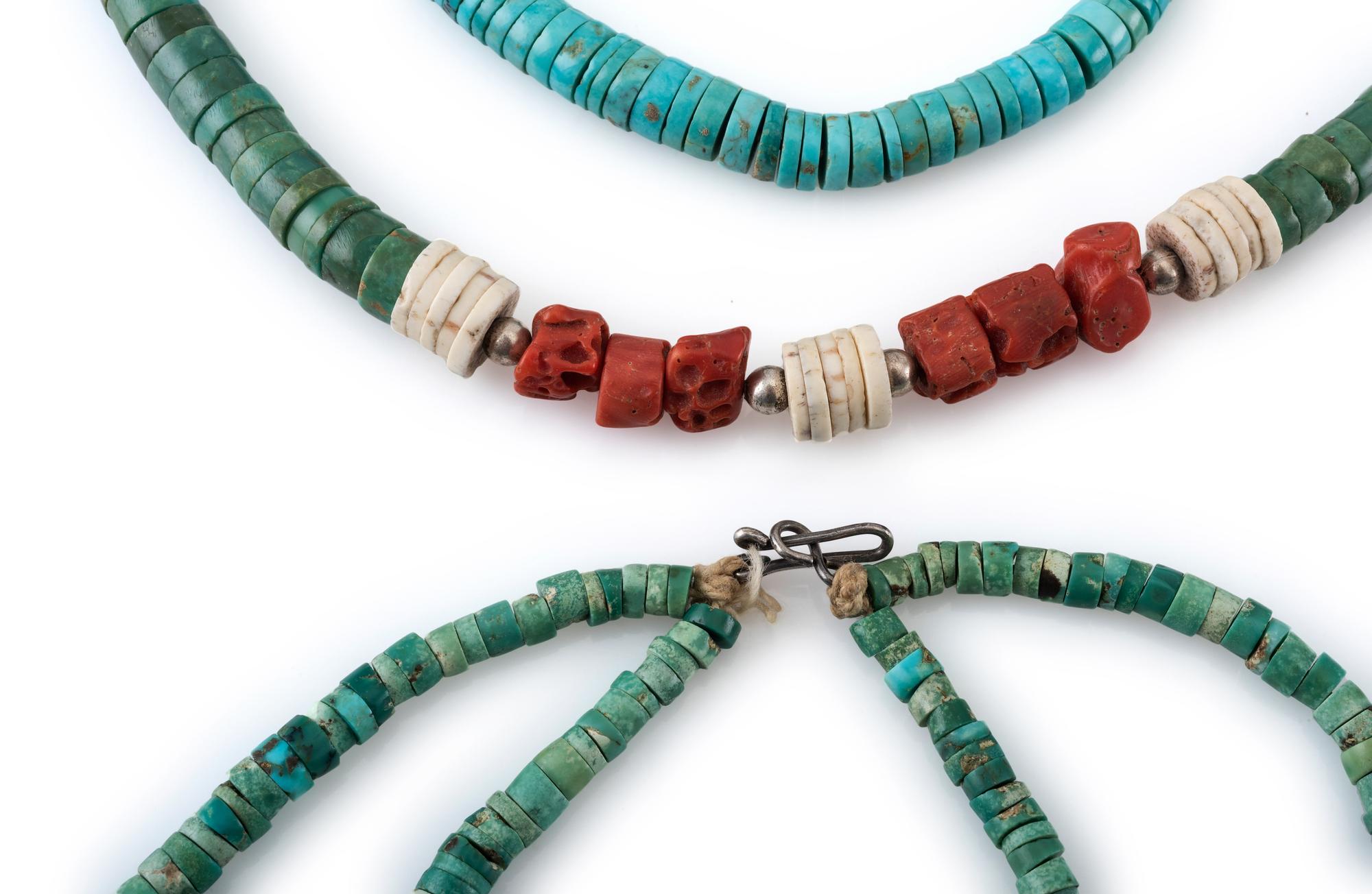 A Group of Pueblo Rolled Turquosie Necklaces and Joclas