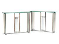 A Pair of Chrome and Glass Console Tables