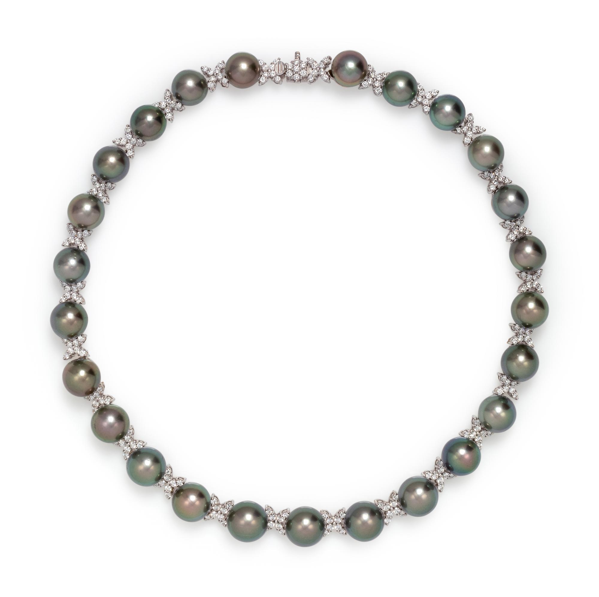 CULTURED TAHITIAN PEARL AND DIAMOND NECKLACE