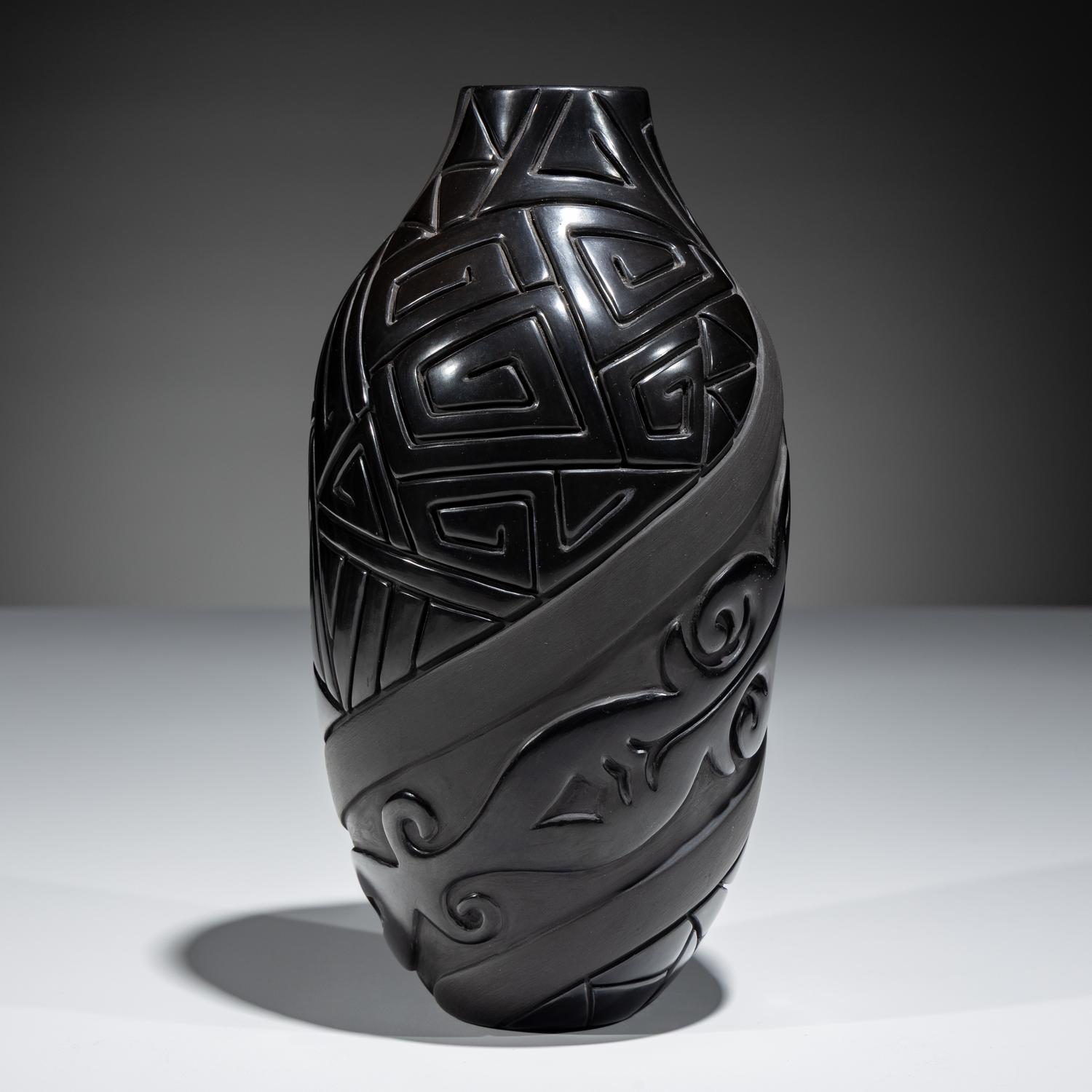 Carved Blackware Pottery Vase