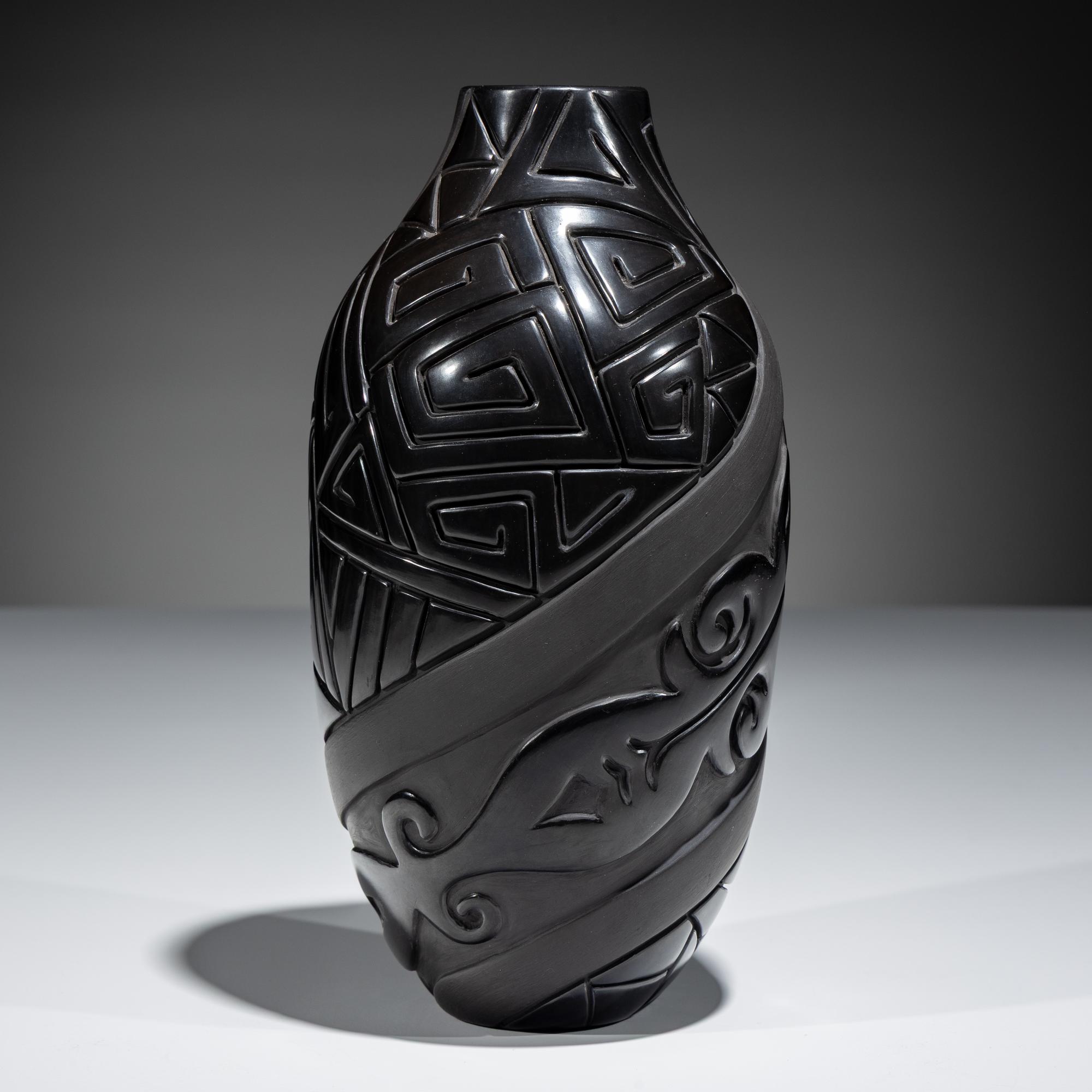Carved Blackware Pottery Vase
