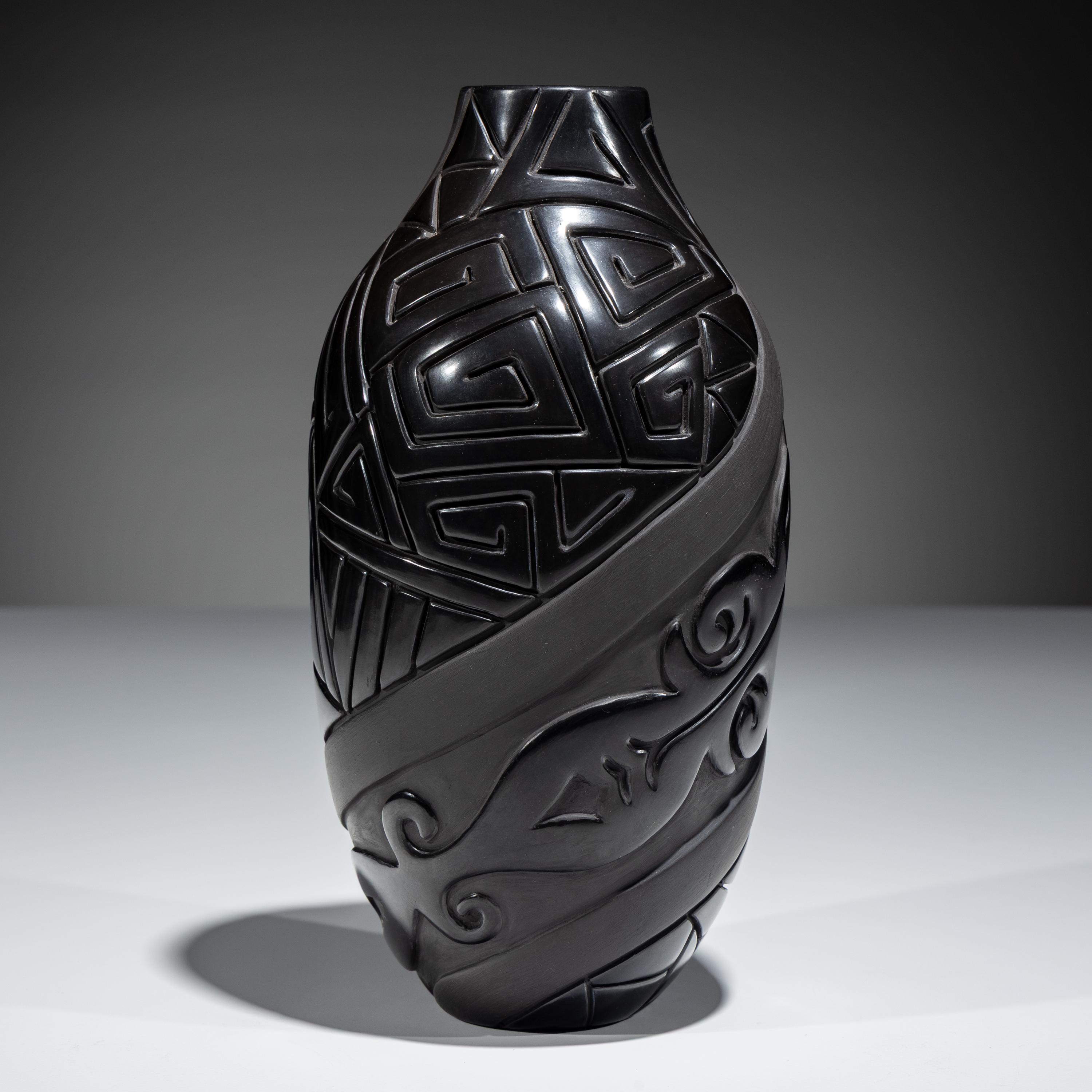 Carved Blackware Pottery Vase