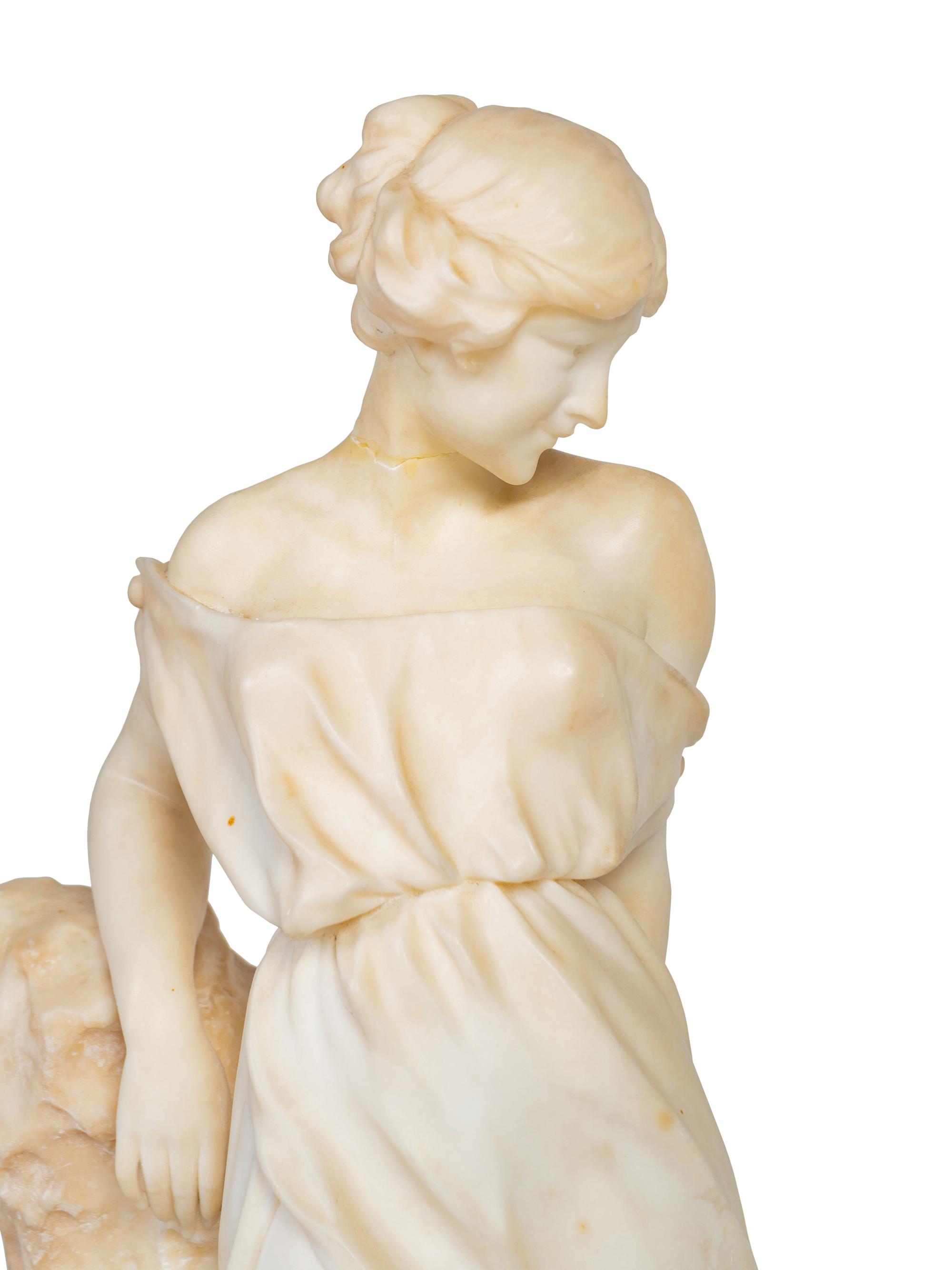 An Italian Carved Alabaster Figure of a Robed Maiden