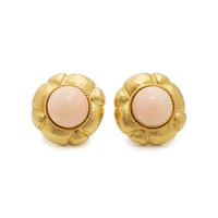 YELLOW GOLD AND ANGEL SKIN CORAL EARCLIPS