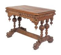 A Renaissance Revival Carved Oak Library Table in the Style of R.J. Horner