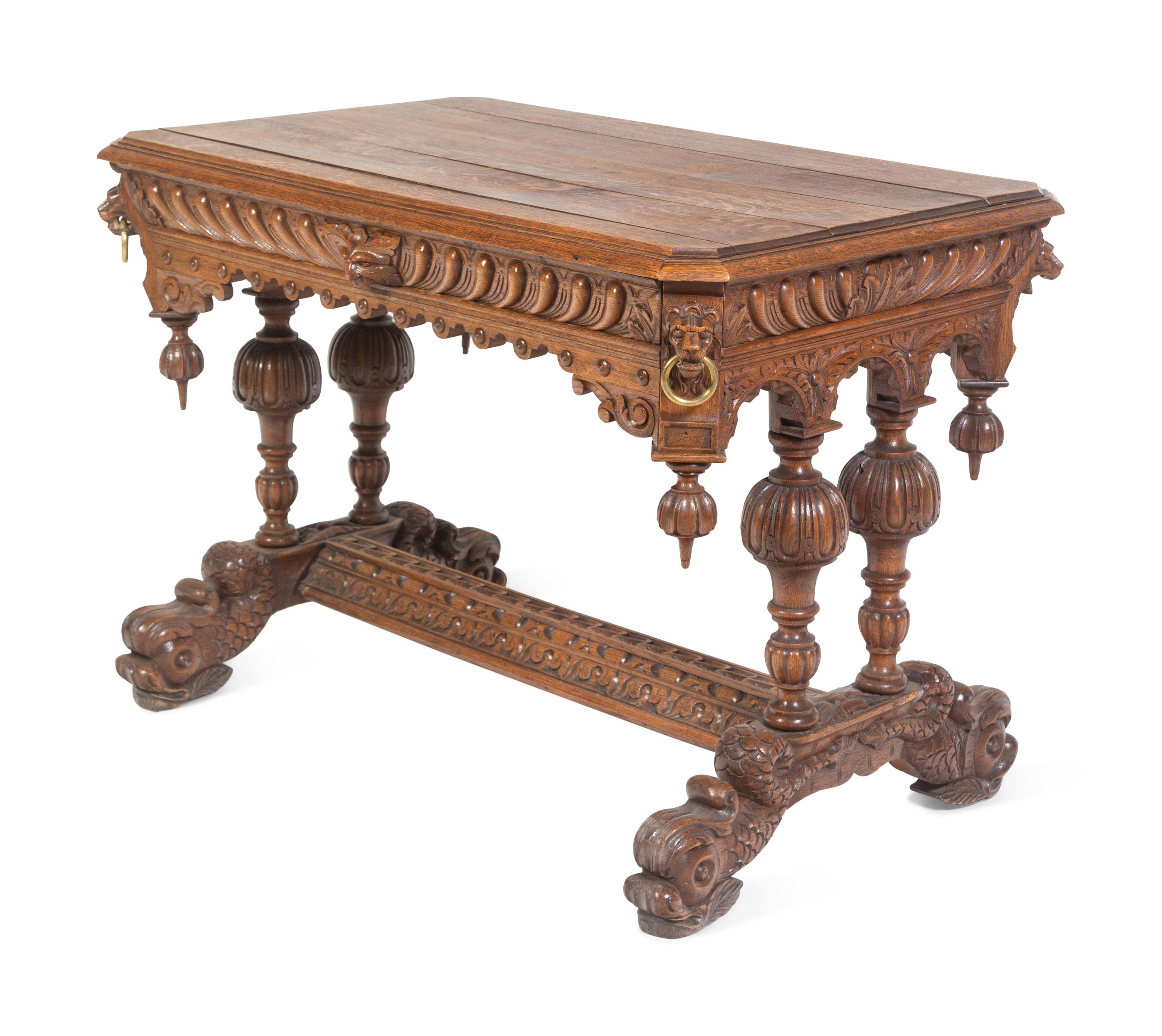 A Renaissance Revival Carved Oak Library Table in the Style of R.J. Horner