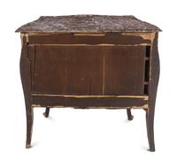 A Louis XV Style Gilt Bronze Mounted Marquetry Marble-Top Commode