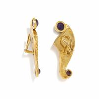 KENT RAIBLE, YELLOW GOLD, AMETHYST, AND GARNET EARRINGS