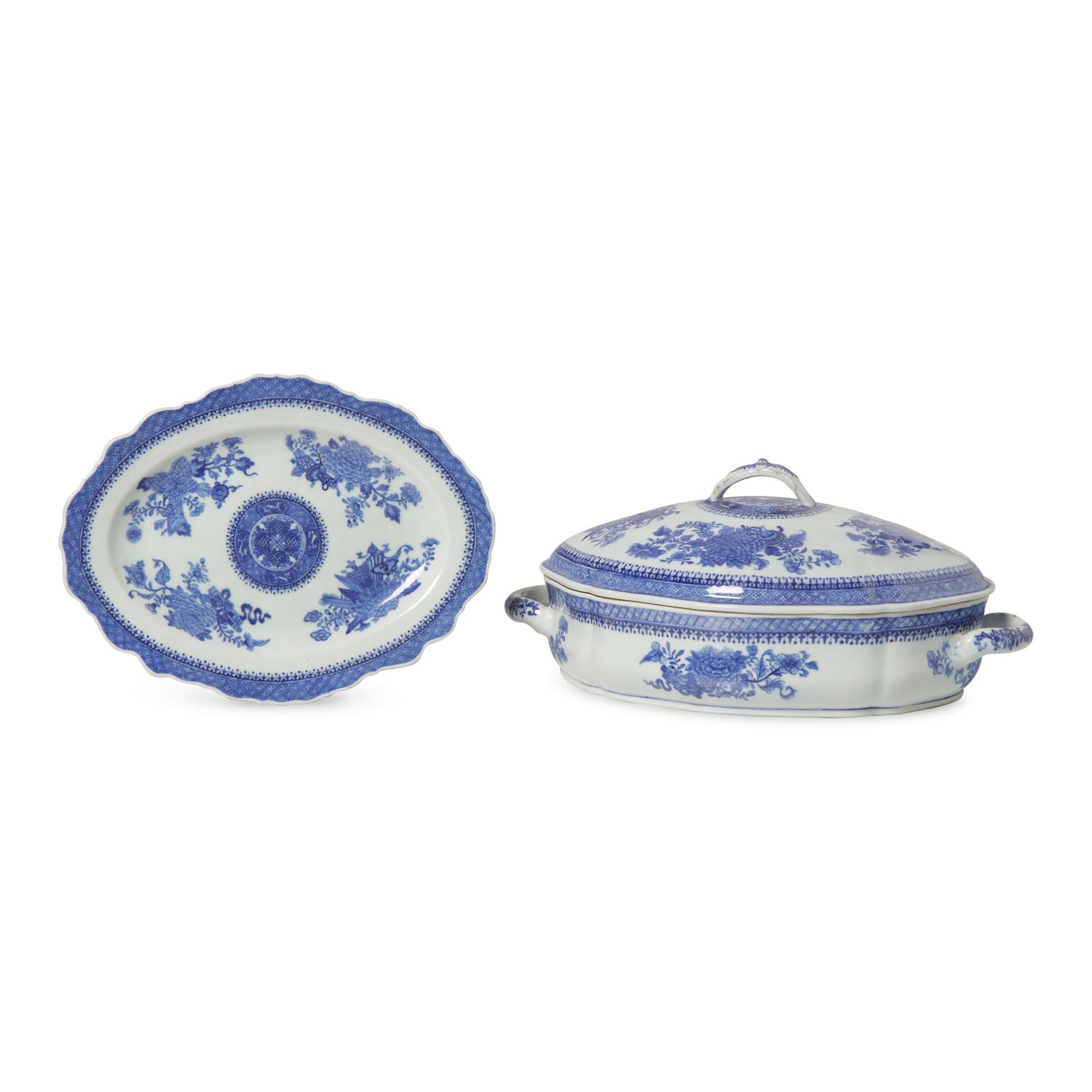 A Chinese Export Porcelain Blue Fitzhugh Covered Tureen and Oval Plate