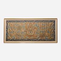A Chinese silk and gold thread-embroidered "Dragon" panel 龙纹刺绣 Qing dynasty ?