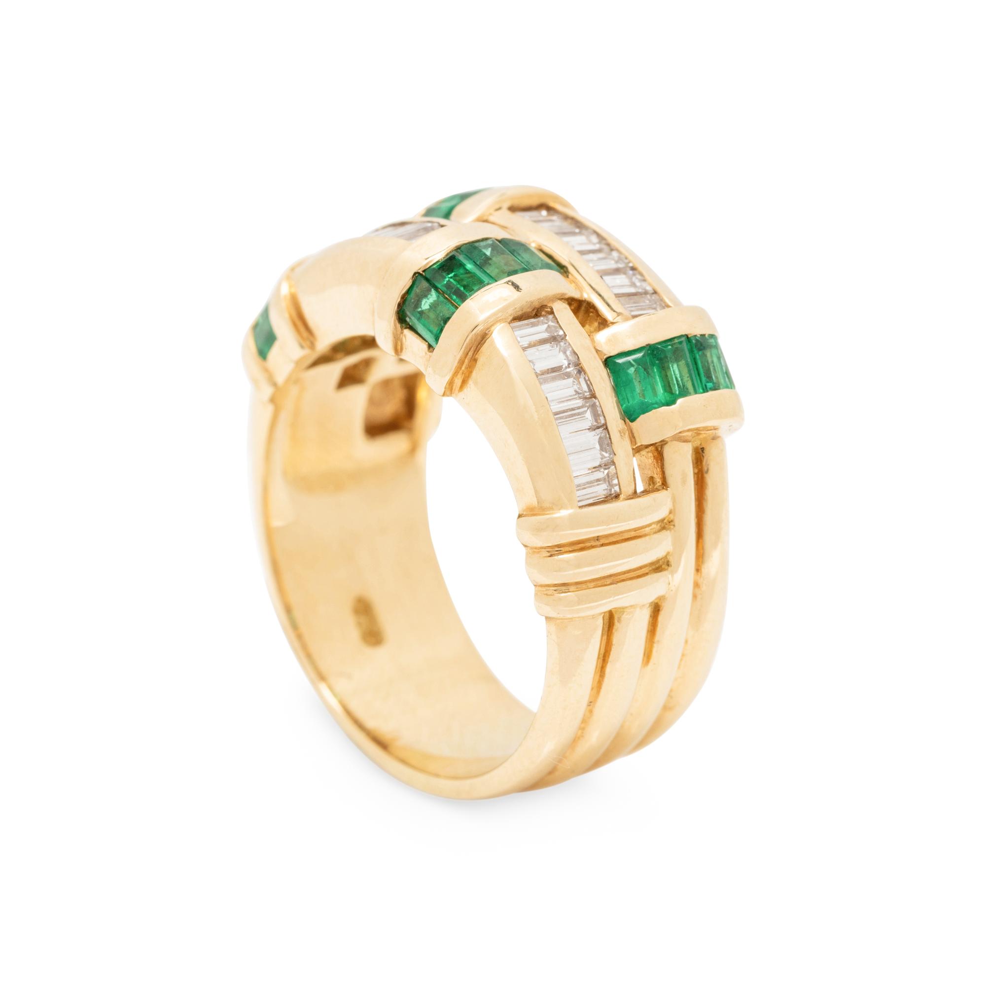 CHARLES KRYPELL, YELLOW GOLD, DIAMOND AND EMERALD RING