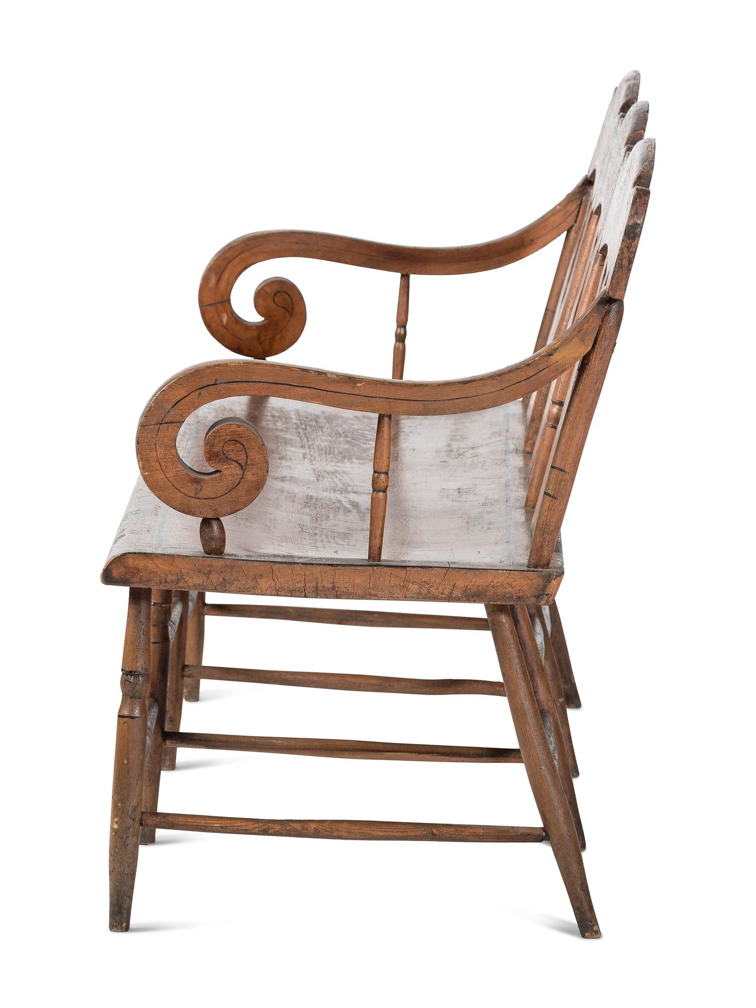 A Classical Stencil and Paint Decorated Triple-Back Bench