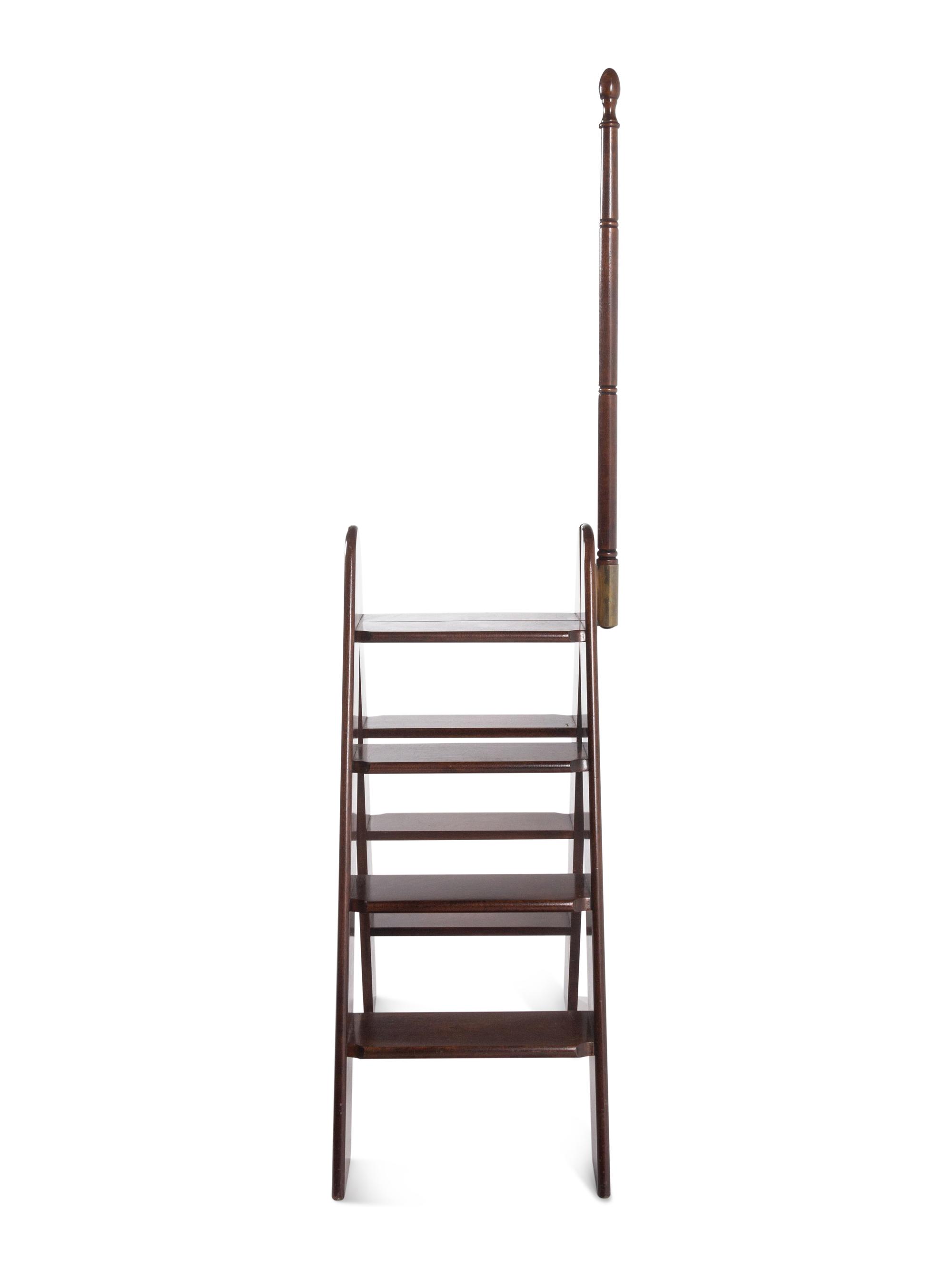 A Set of English Mahogany and Brass Folding Library Steps