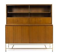 A Mahogany and Brass Serving Cabinet, Paul McCobb for Calvin Furniture Height 60 5/8 x width 60 x depth 18 inches. — CIRCA 1955