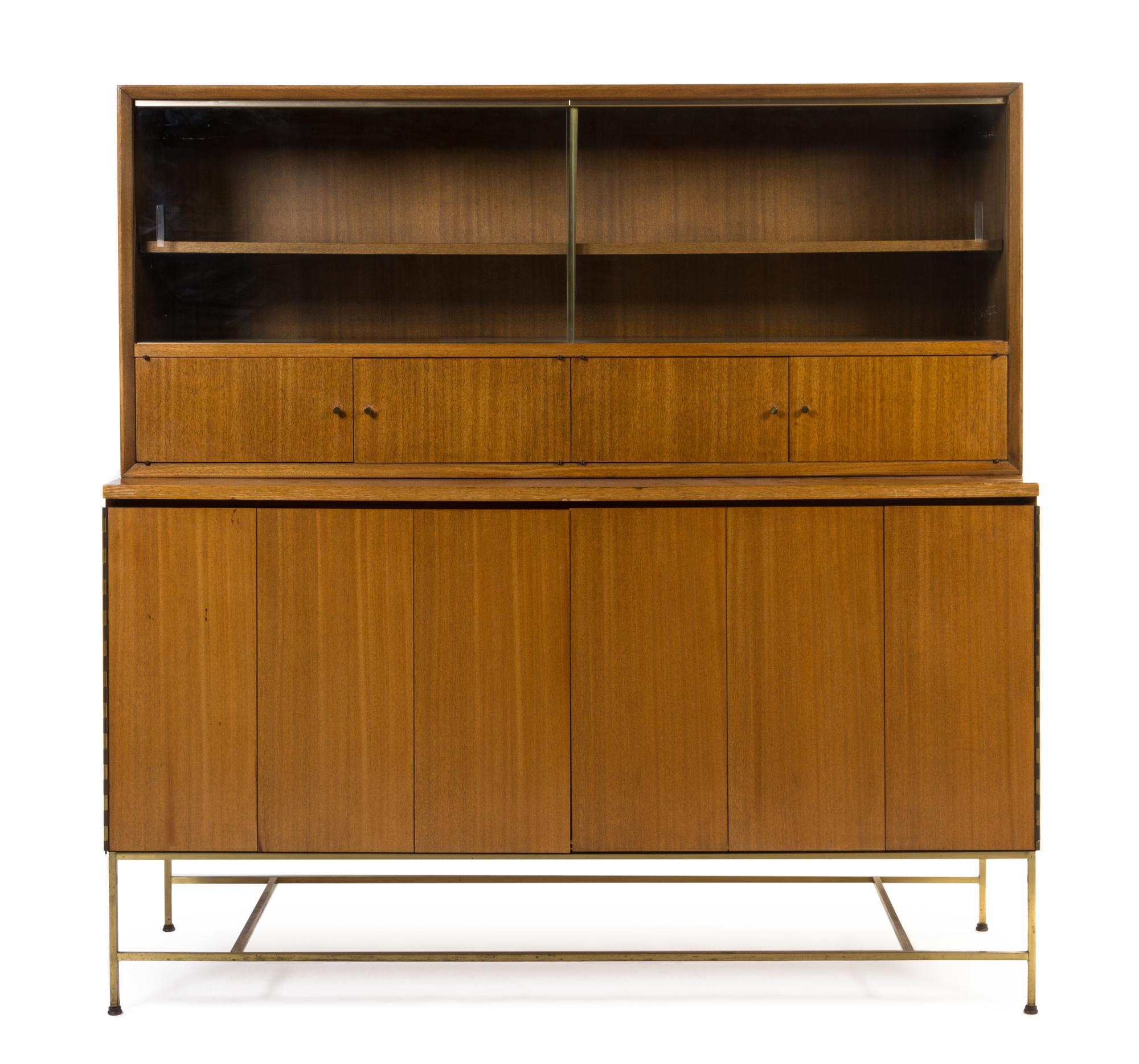A Mahogany and Brass Serving Cabinet, Paul McCobb for Calvin Furniture Height 60 5/8 x width 60 x depth 18 inches. — CIRCA 1955
