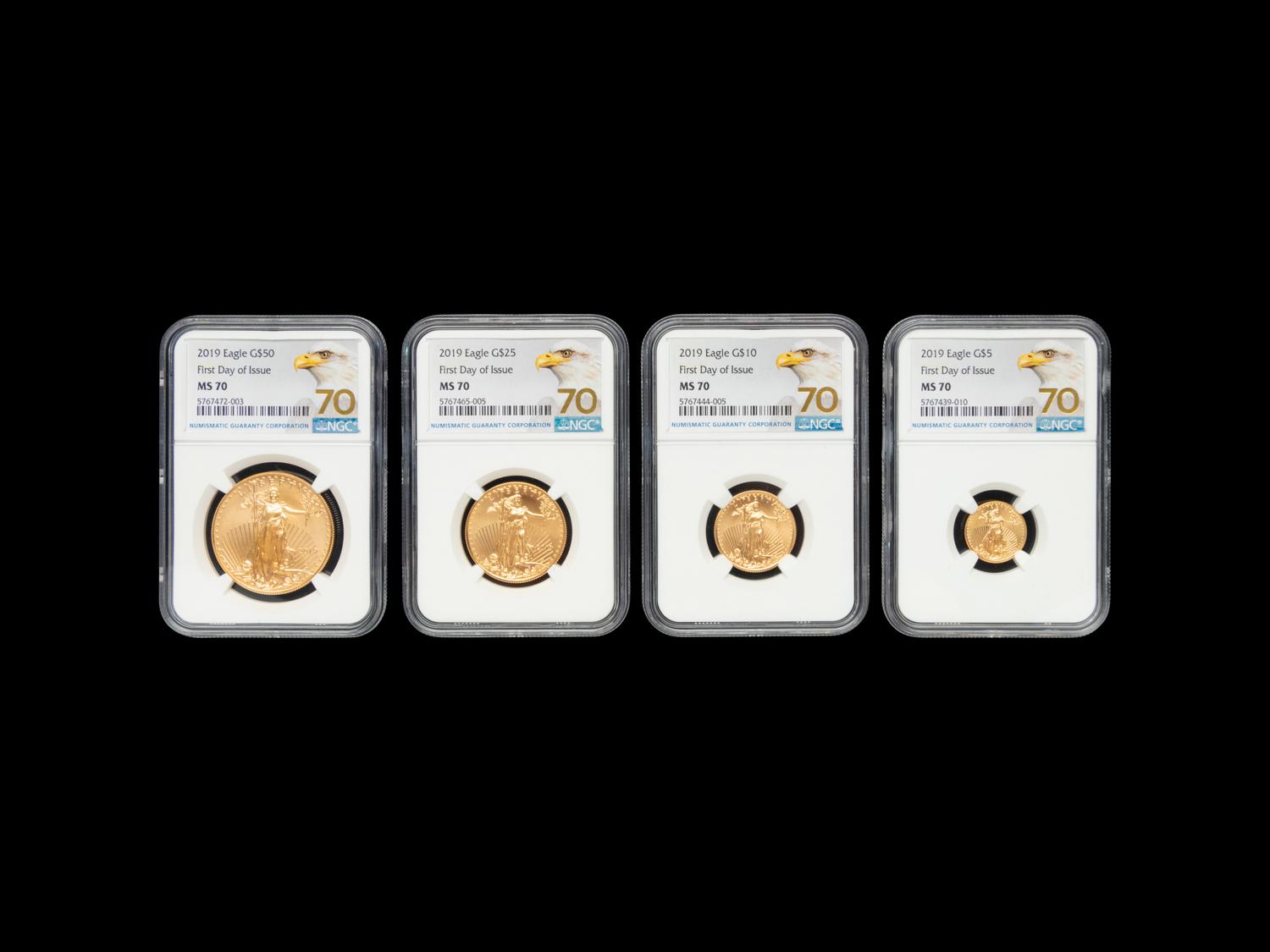 A 2019 Gold Eagle: First Day of Issue Four Gold Coin Set (NGC MS70)