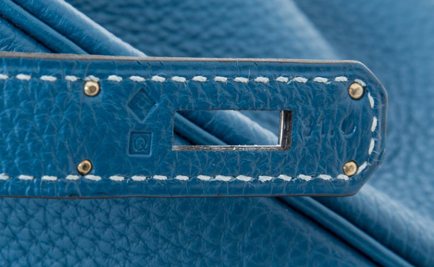 An Hermes Bleu Galice Togo 35cm Birkin Handbag, 14" x 10" x 7".