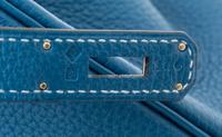 An Hermes Bleu Galice Togo 35cm Birkin Handbag, 14" x 10" x 7".
