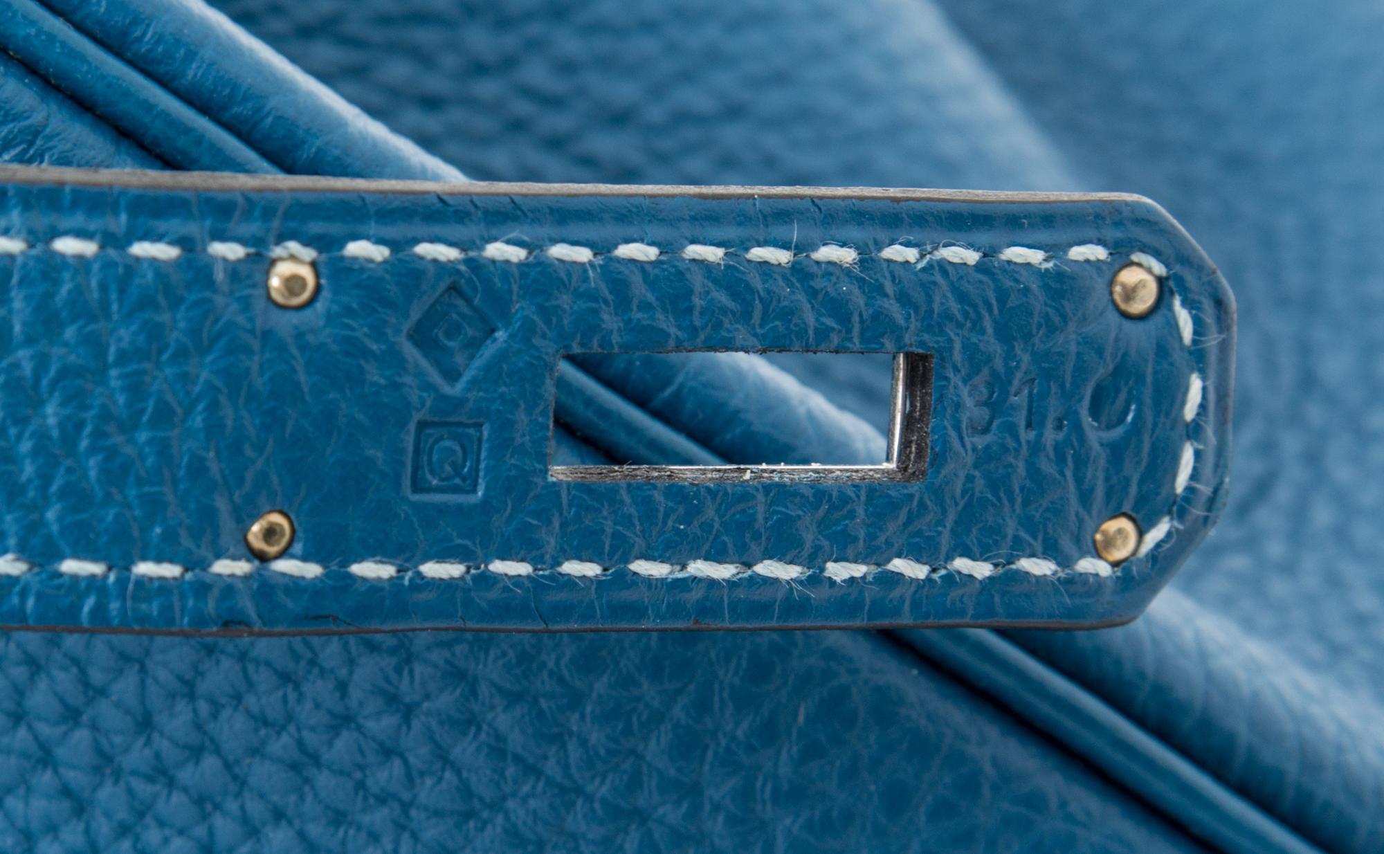An Hermes Bleu Galice Togo 35cm Birkin Handbag, 14" x 10" x 7".