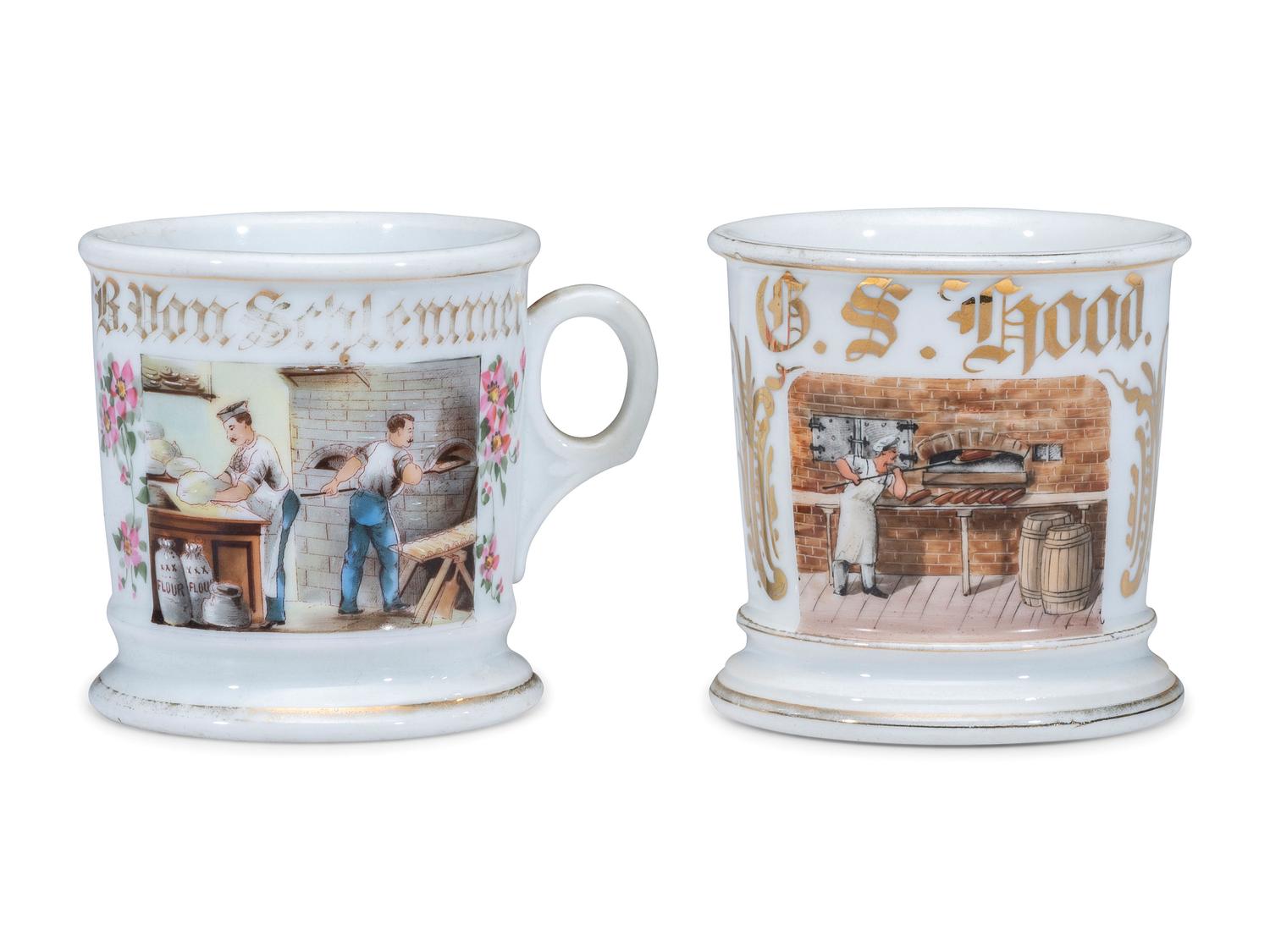 Two Baker's Porcelain Occupational Shaving Mugs