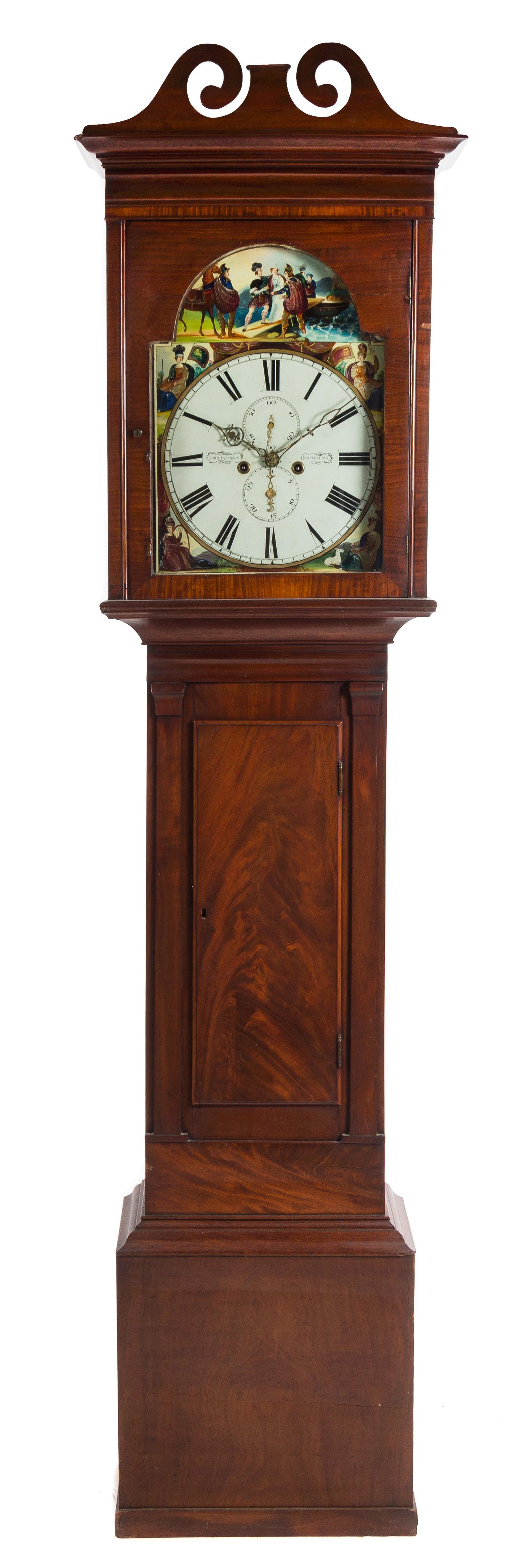 An English Mahogany Tall Case Clock Height 90 1/2 x width 22 3/4 x depth 9 1/2 inches. — 19TH CENTURY