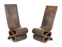 A Pair of Bronze Side Chairs After a Design by Frank Gehry