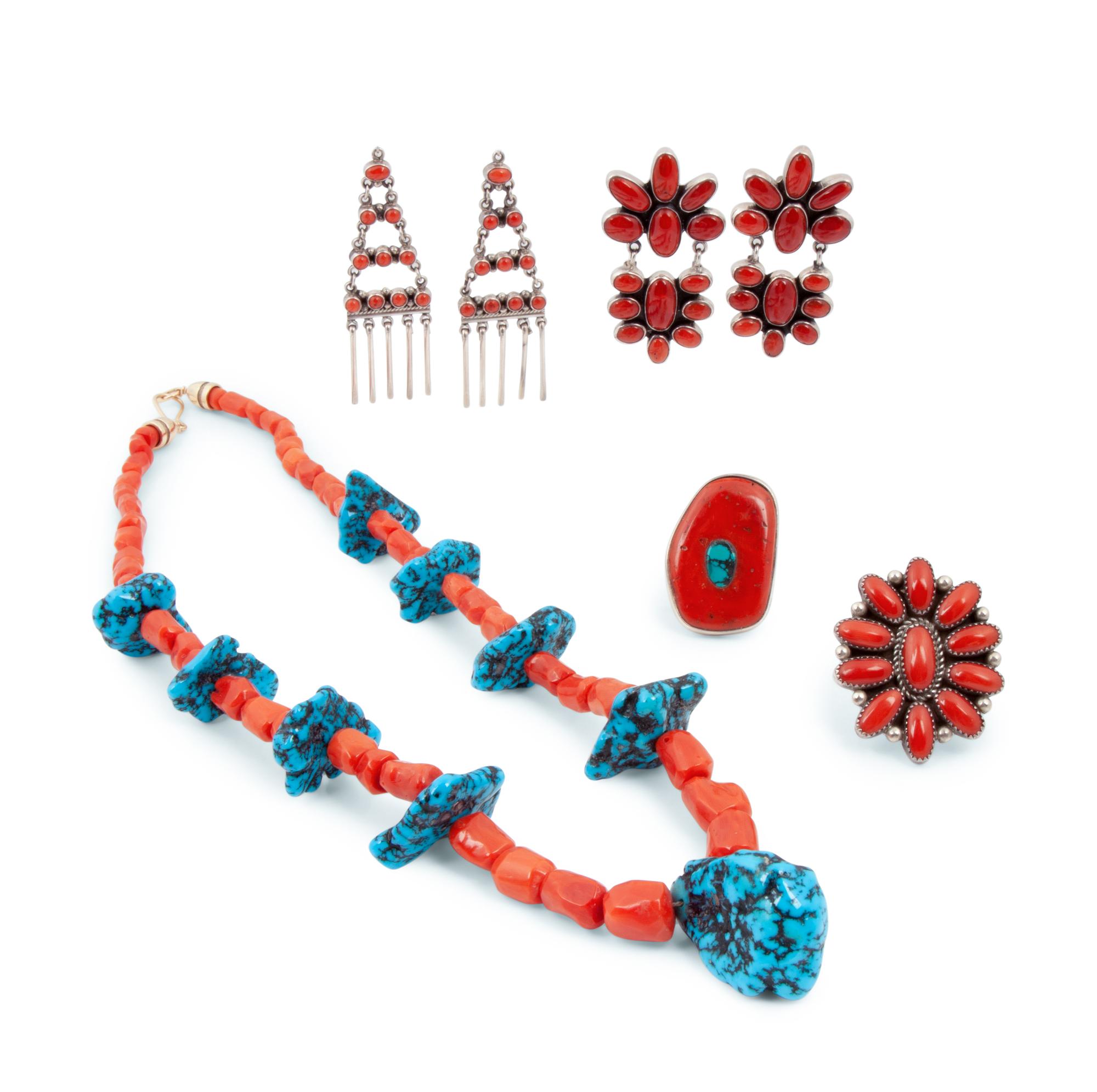 Navajo, Zuni, and Mixtec Coral Jewelry