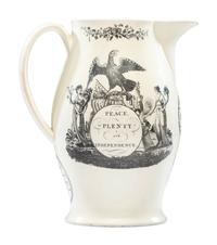 A Liverpool Transfer-Printed Creamware 'Peace, Plenty, and Independence / George Washington' Pitcher