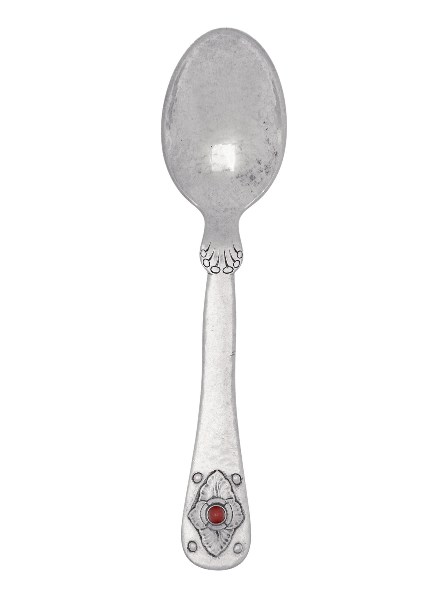 A Georg Jensen Silver and Hardstone Inset Commemorative Spoon