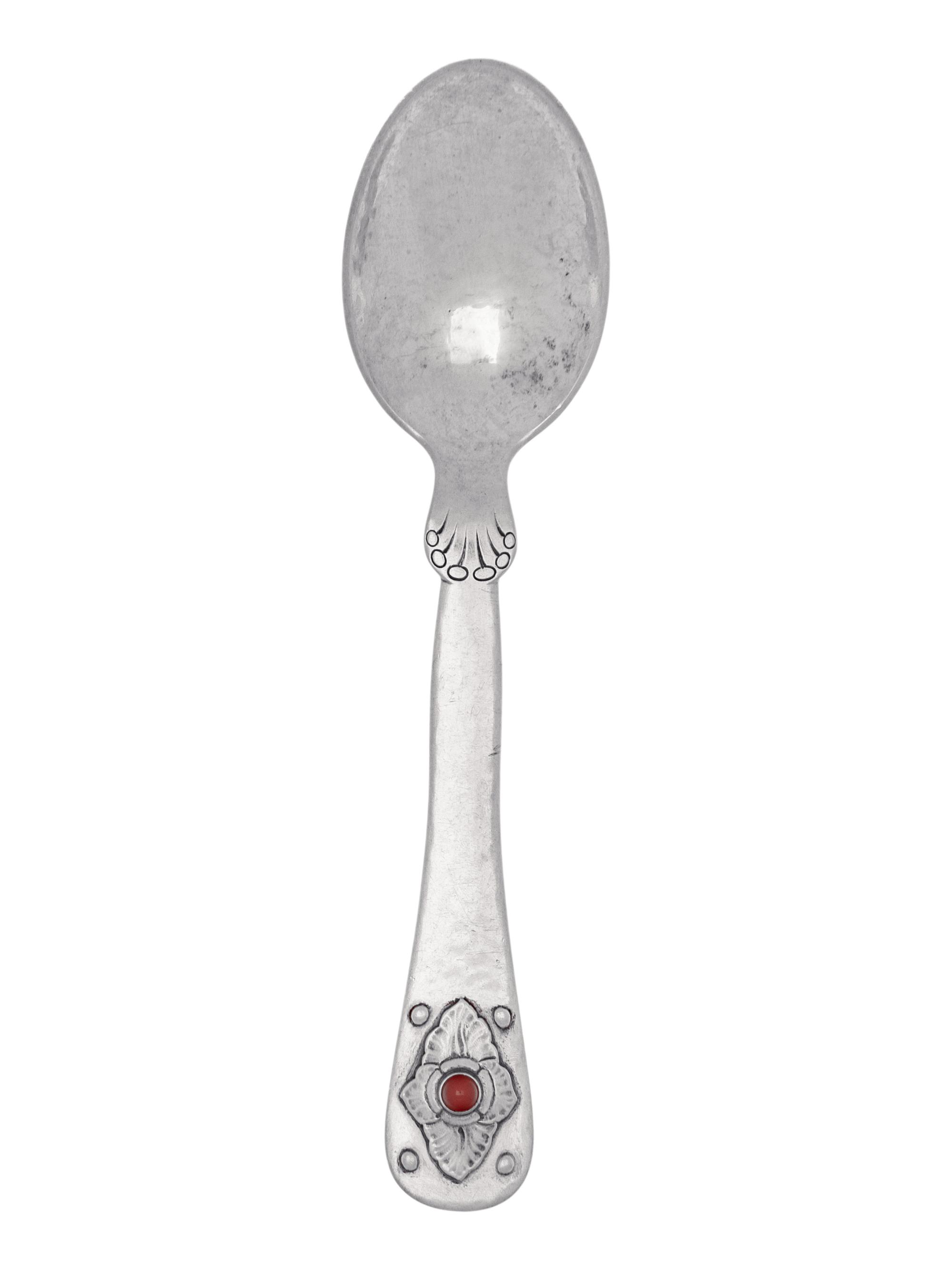 A Georg Jensen Silver and Hardstone Inset Commemorative Spoon